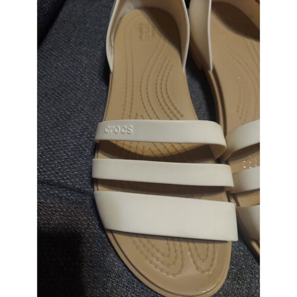 Crocs Sandals Tulum White Tan Womens Size 8 Strappy Flats Comfort Vacation - Picture 3 of 10
